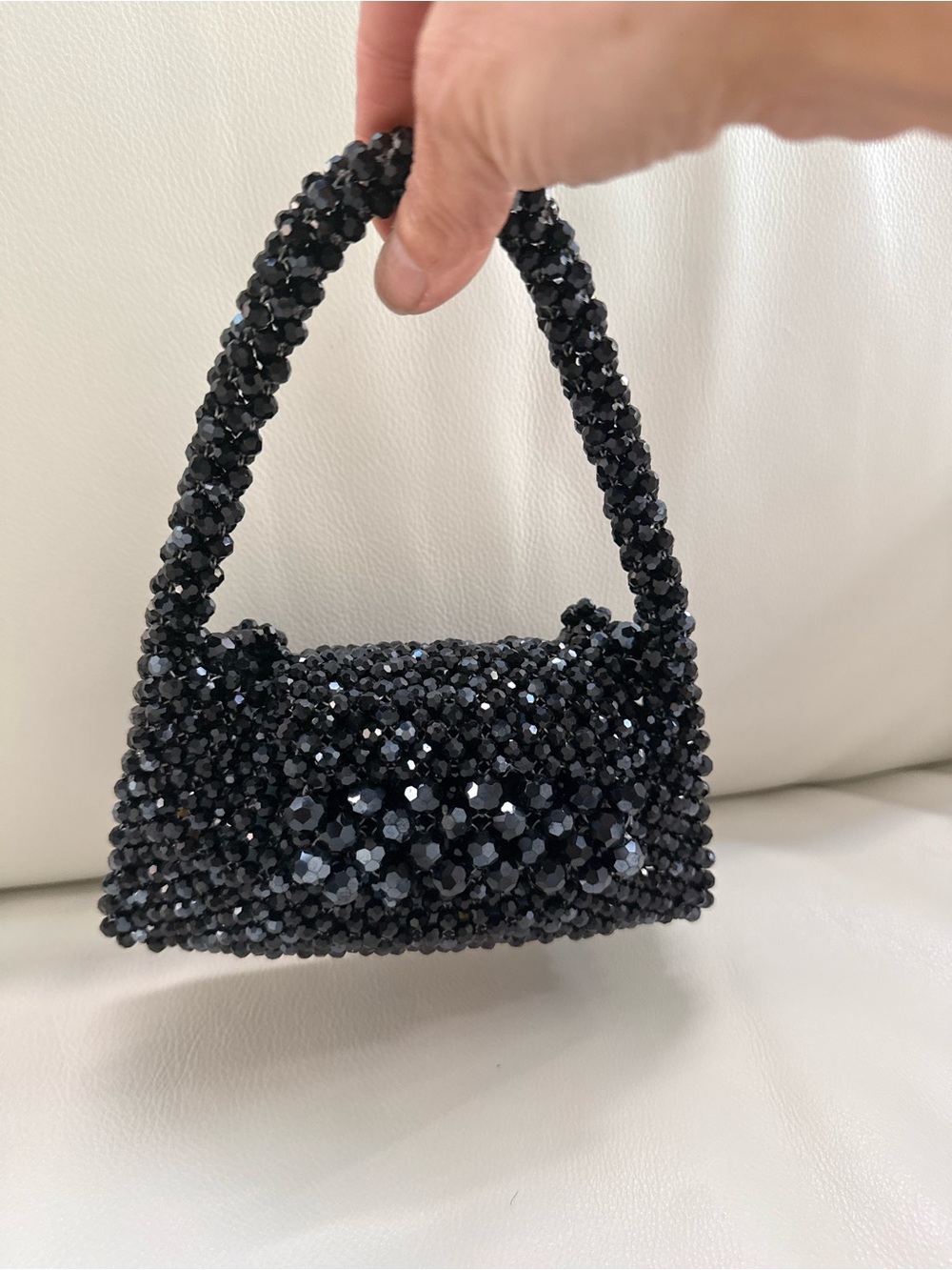 Hand Crafted Black Beaded Evening Handbag - Elegant Sparkle